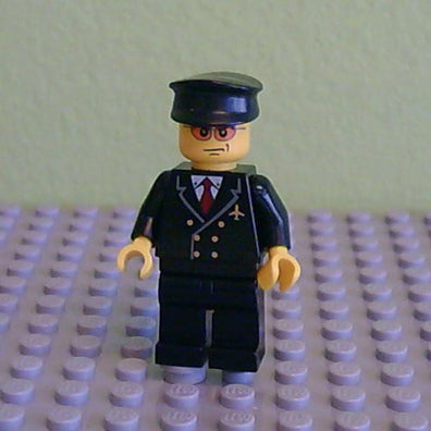LEGO Minifigure-Airport - Pilot with Red Tie and 6 Buttons, Black Legs, Black Hat, Orange Sunglasses-Town / City / Airport-AIR042-Creative Brick Builders